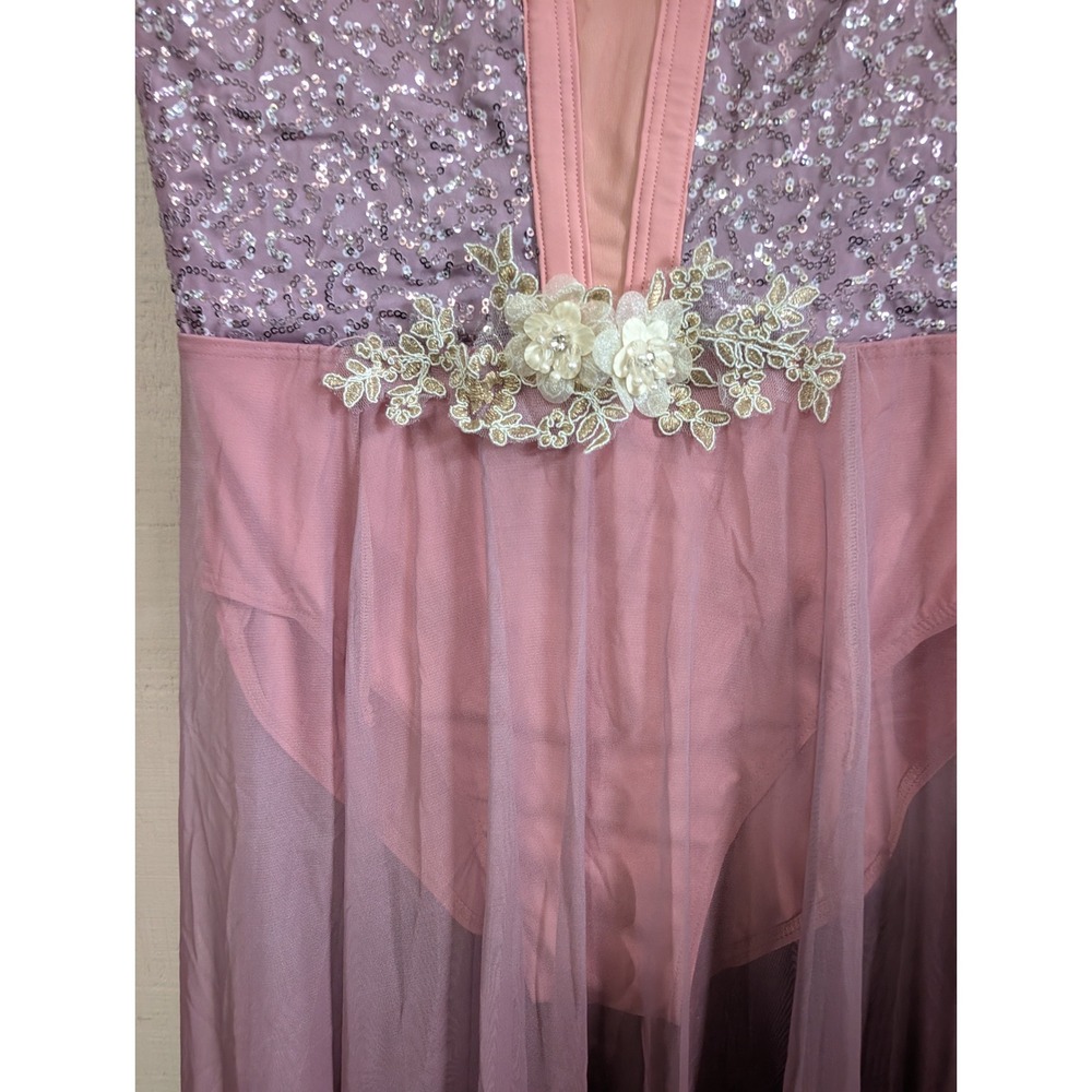 Weissman Pink Sequin Lyrical Dance Costume Ombre Mesh Open Back Large Adult - Picture 5 of 13